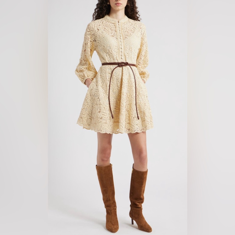 Long Sleeve Belted Lace Mini Dress
Chelsea28 in Tan Biscotti